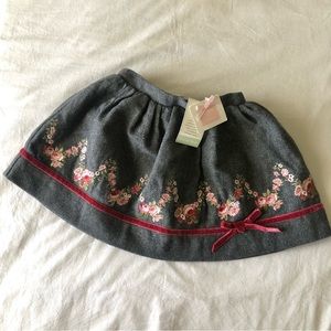 NWT Janie & Jack Baby Girl 18-24 Mo Embroidered Flower Gray Italian Wool Skirt